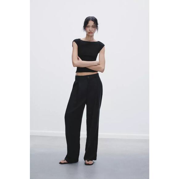 Zara Women's Pleated Chino Pants Size 31 Black NWT - Picture 1 of 16